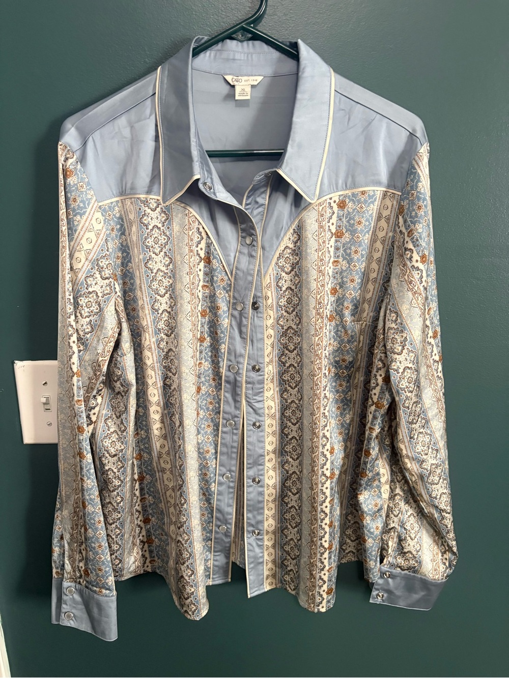 Light Blue Patterned Western-Style  Shirt